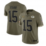 Men's Green Bay Packers #15 Bart Starr 2022 Olive Salute To Service Limited Stitched Jersey