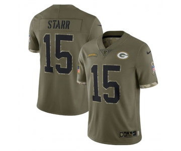 Men's Green Bay Packers #15 Bart Starr 2022 Olive Salute To Service Limited Stitched Jersey