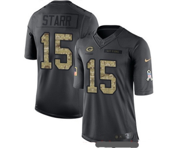 Men's Green Bay Packers #15 Bart Starr Black Anthracite 2016 Salute To Service Stitched NFL Nike Limited Jersey