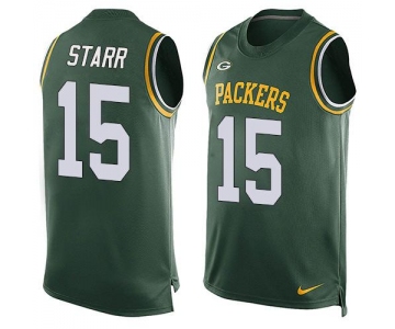 Men's Green Bay Packers #15 Bart Starr Green Hot Pressing Player Name & Number Nike NFL Tank Top Jersey