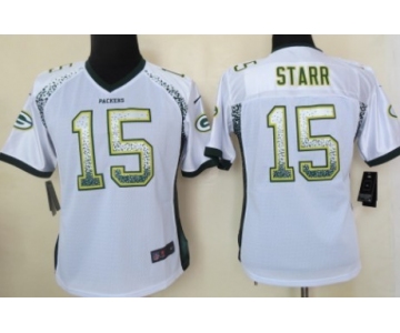 Nike Green Bay Packers #15 Bart Starr Drift Fashion White Womens Jersey