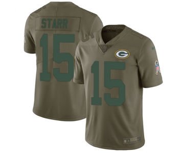 Nike Green Bay Packers #15 Bart Starr Olive Men's Stitched NFL Limited 2017 Salute To Service Jersey