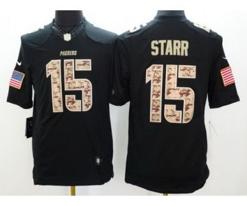 Nike Green Bay Packers #15 Bart Starr Salute to Service Black Limited Jersey