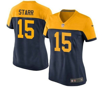 Women's Green Bay Packers #15 Bart Starr Navy Blue With Gold NFL Nike Game Jersey