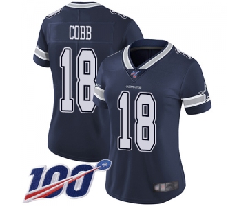 Nike Cowboys #18 Randall Cobb Navy Blue Team Color Women's Stitched NFL 100th Season Vapor Limited Jersey