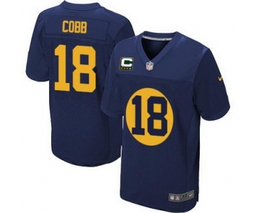 Nike Green Bay Packers #18 Randall Cobb Navy Blue C Patch Elite Jersey