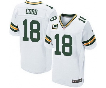 Nike Green Bay Packers #18 Randall Cobb White C Patch Elite Jersey