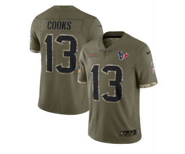 Men's Houston Texans #13 Brandin Cooks 2022 Olive Salute To Service Limited Stitched Jersey