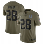 Men's Indianapolis Colts #28 Jonathan Taylor 2022 Olive Salute To Service Limited Stitched Jersey