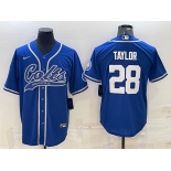 Men's Indianapolis Colts #28 Jonathan Taylor Blue With Patch Cool Base Stitched Baseball Jersey