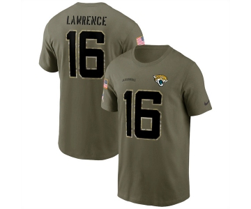 Men's Jacksonville Jaguars #16 Trevor Lawrence 2022 Olive Salute to Service T-Shirt