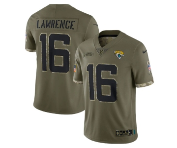 Men's Jacksonville Jaguars #16 Trevor Lawrence Olive 2022 Salute To Service Limited Stitched Jersey