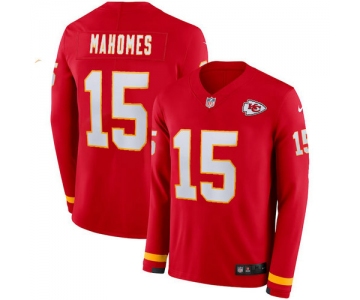 Men Nike Kansas City Chiefs 15 Patrick Mahomes II Red Therma Long Sleeve Jersey