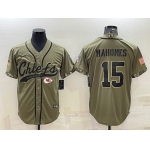 Men's Kansas City Chiefs #15 Patrick Mahomes 2022 Olive Salute to Service Cool Base Stitched Baseball Jersey
