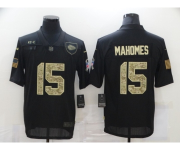 Men's Kansas City Chiefs #15 Patrick Mahomes Black Camo 2020 Salute To Service Stitched NFL Nike Limited Jersey