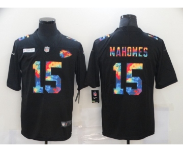 Men's Kansas City Chiefs #15 Patrick Mahomes Multi-Color Black 2020 NFL Crucial Catch Vapor Untouchable Nike Limited Jersey