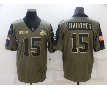 Men's Kansas City Chiefs #15 Patrick Mahomes Nike Olive 2021 Salute To Service Limited Player Jersey