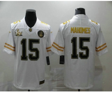 Men's Kansas City Chiefs #15 Patrick Mahomes White Super Bowl LIV Golden Edition Jersey