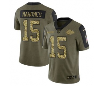 Men's Olive Kansas City Chiefs #15 Patrick Mahomes 2021 Camo Salute To Service Limited Stitched Jersey