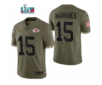 Men's Womens Youth Kids Kansas City Chiefs #15 Patrick Mahomes 2022 Salute To Service Olive Limited Jersey
