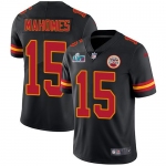 Men's Womens Youth Kids Kansas City Chiefs #15 Patrick Mahomes Black Super Bowl LVII Patch Stitched Limited Rush Jersey