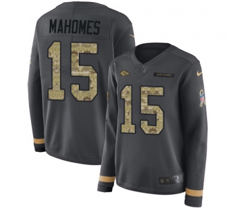 Nike Chiefs #15 Patrick Mahomes Anthracite Salute to Service Women's Stitched NFL Limited Therma Long Sleeve Jersey