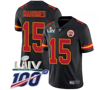 Nike Chiefs #15 Patrick Mahomes Black Super Bowl LIV 2020 Youth Stitched NFL Limited Rush 100th Season Jersey