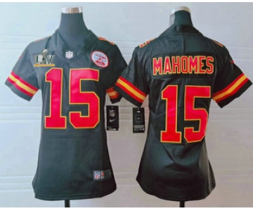 Women's Kansas City Chiefs #15 Patrick Mahomes Black 2021 Super Bowl LV Vapor Untouchable Stitched Nike Limited NFL Jersey