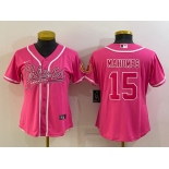 Women's Kansas City Chiefs #15 Patrick Mahomes Pink With Patch Cool Base Stitched Baseball Jersey