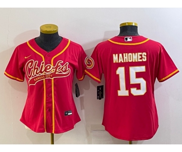 Women's Kansas City Chiefs #15 Patrick Mahomes Red With Patch Cool Base Stitched Baseball Jersey