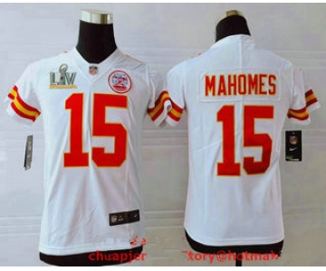 Youth Kansas City Chiefs #15 Patrick Mahomes White 2021 Super Bowl LV Vapor Untouchable Stitched Nike Limited NFL Jersey