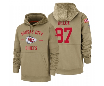 Kansas City Chiefs #87 Travis Kelce Nike Tan 2019 Salute To Service Name & Number Sideline Therma Pullover Hoodie