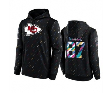 Men's Kansas City Chiefs #87 Travis Kelce 2021 Charcoal Crucial Catch Therma Pullover Hoodie