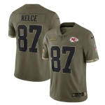 Men's Kansas City Chiefs #87 Travis Kelce 2022 Olive Salute To Service Limited Stitched Jersey