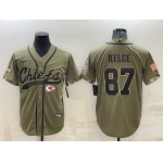 Men's Kansas City Chiefs #87 Travis Kelce 2022 Olive Salute to Service Cool Base Stitched Baseball Jersey