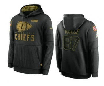 Men's Kansas City Chiefs #87 Travis Kelce Black 2020 Salute To Service Sideline Performance Pullover Hoodie