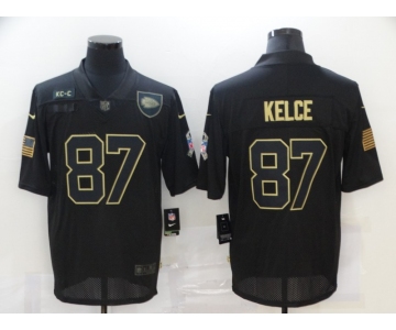 Men's Kansas City Chiefs #87 Travis Kelce Black 2020 Salute To Service Stitched NFL Nike Limited Jersey