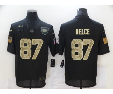 Men's Kansas City Chiefs #87 Travis Kelce Black Camo 2020 Salute To Service Stitched NFL Nike Limited Jersey