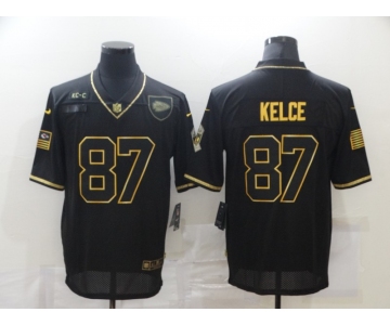 Men's Kansas City Chiefs #87 Travis Kelce Black Gold 2020 Salute To Service Stitched NFL Nike Limited Jersey