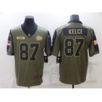 Men's Kansas City Chiefs #87 Travis Kelce Nike Olive 2021 Salute To Service Limited Player Jersey