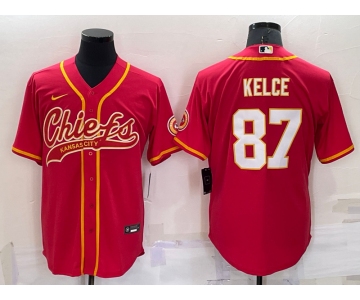 Men's Kansas City Chiefs #87 Travis Kelce Red Stitched Cool Base Nike Baseball Jersey