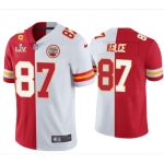 Men's Kansas City Chiefs #87 Travis Kelce Red White Split Vapor Limited 2021 Super Bowl LIV Stitched Jersey