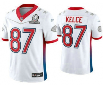 Men's Kansas City Chiefs #87 Travis Kelce White 2022 Pro Bowl Vapor Untouchable Stitched Limited Jersey