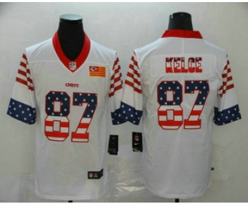 Men's Kansas City Chiefs #87 Travis Kelce White Independence Day Stars Stripes Jersey