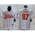 Men's Kansas City Chiefs #87 Travis Kelce White With Patch Cool Base Stitched Baseball Jersey