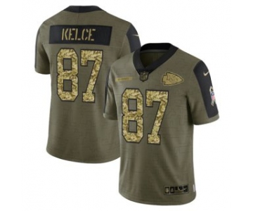 Men's Olive Kansas City Chiefs #87 Travis Kelce 2021 Camo Salute To Service Limited Stitched Jersey