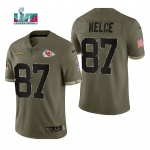 Men's Womens Youth Kids Kansas City Chiefs #87 Travis Kelce 2022 Salute To Service Olive Limited Jersey
