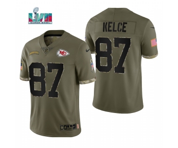 Men's Womens Youth Kids Kansas City Chiefs #87 Travis Kelce 2022 Salute To Service Olive Limited Jersey