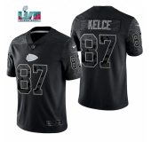 Men's Womens Youth Kids Kansas City Chiefs #87 Travis Kelce Black Reflective Limited Jersey