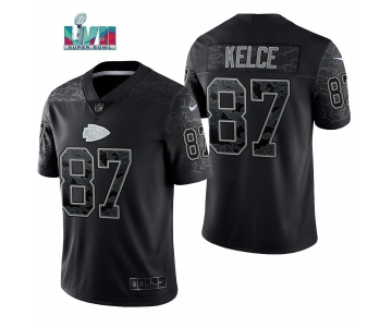 Men's Womens Youth Kids Kansas City Chiefs #87 Travis Kelce Black Reflective Limited Jersey